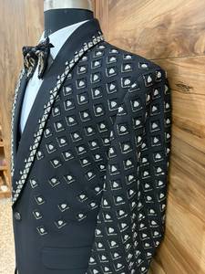 Men's Black Embroidered <b>Wedding</b> Tuxedo Suit 3 Piece <b>Shawl</b> Lapel Groom Suit with Embroidered Bow Tie Custom OEM ODM Manufacturer - Product Image 3