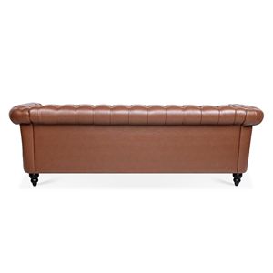 Divano Chesterfield a Tre Posti con Braccioli Arrotolati in PU Marrone 84.65 per Soggiorno - Product Image 6