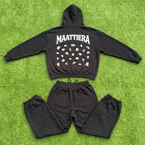 Ensemble survêtement femme noir à strass, pantalon large, ensemble assorti, streetwear oversize, logo personnalisé, tenue décontractée - Product Image 6