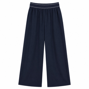 Custom Logo Women New Relaxed High <b>Waist</b> <b>Elastic</b> Ribbon Casual Loose Wide Leg Breathable Eco-Friendly Spandex/Polyester - Product Image 1