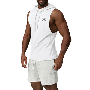 Custom LOGO Hooded Cotton-Blend GYM Tank <b>Top</b> Printed logo Plus Size Plain Men's Singlet Sports training Casual Athletic Wear - Product Image 2