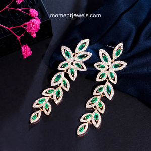 Pendientes de Plata 925 con Hojas y Circonitas Verdes, Pendientes Colgantes Florales con Circonita Cúbica para Bodas y Fiestas - Product Image 5