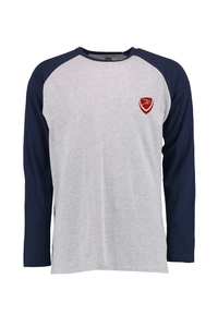 Camiseta de Manga Larga Raglán para Hombre, Gris Marino, Cuello Redondo en Contraste, Estilo Casual, Algodón Jersey, Corte Regular, con Logotipo Frontal - Product Image 3