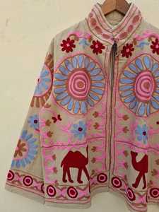 Indian Handmade Camel Motif Suzani Kantha Boho Embroidered <b>Velvet</b> <b>Jacket</b> Kimono Coat Lightweight Beautiful Winter <b>Women</b> Outwear - Product Image 5