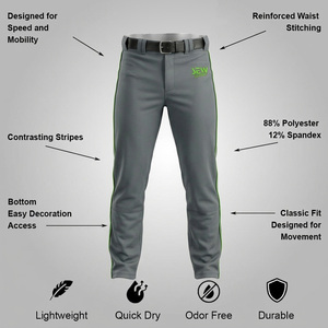 Pantalones de Béisbol Personalizados OEM Premium, Talla Grande, Transpirables, 100% Poliéster, con Presillas Resistentes, Venta al Por Mayor - Product Image 3