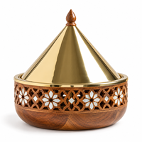 Casserole de luxe en bois avec couvercle conique en acier inoxydable, motif ajouré arabe, diamètre 24 cm, isolée, écologique, durable, multi-usage