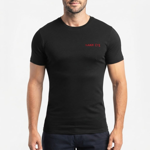 T-shirts de sport pour hommes, coupe slim, tissu doux, nouveau design de qualité, couleur noire, avec logo personnalisé. - Product Image 5