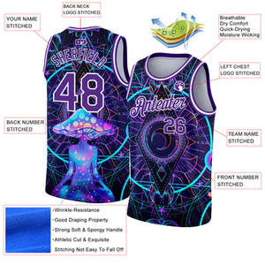 Custom Splendid Apparel Sublimated Polyester Basketball Jersey Unisex Adult Sleeveless <b>Tank</b> <b>Top</b> <b>Purple</b> Blue Psychedelic Print - Product Image 2