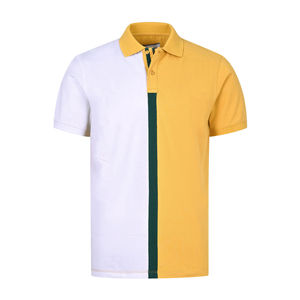 Camiseta Polo Amarilla y Blanca para Hombre, Diseño de Paneles Verticales en Bloques de Color, Algodón Transpirable, Informal, Manga Corta, Ropa de Verano - Product Image 1