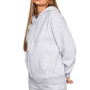 Ensemble survêtement deux pièces pour femme, personnalisé, printemps/été, poids lourd, uni, au-dessus du genou, sweat-shirt et jogging, 100% coton, OEM - Product Image 3