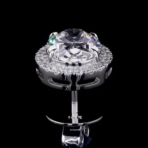 Pendientes de tuerca con halo de diamantes cultivados en laboratorio IGI de 6.00 quilates ovalados, 14KWG, cierre a presión - Product Image 6