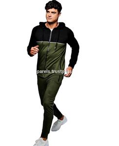 Survêtement ajusté en coton pour homme, vente en gros, blocs de couleur, avec impressions brodées à séchage rapide pour la salle de sport, livraison aérienne - Product Image 1