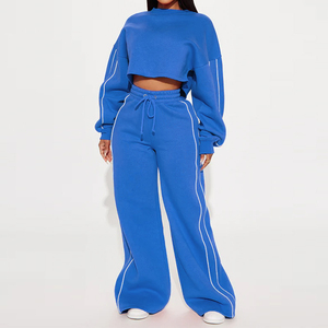 Nouvel ensemble de survêtement élégant personnalisé avec logo, haut court et pantalon de jogging, 2 pièces, pour femmes - Product Image 4