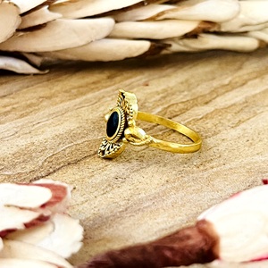 Modern Style Boho Black Onyx Silver Eye 18K Gold Plated Women's Vintage Brass <b>Rings</b> Antique Finish Ethnic Floral <b>Gothic</b> - Product Image 2