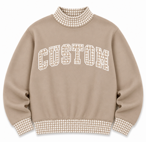 Sweat-shirt col montant personnalisé pour femme, style universitaire, avec col, poignets et ourlet à carreaux, streetwear de boutique, vente en gros - Product Image 5