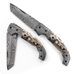 Cuchillo Plegable de Acero de Damasco de Grado Industrial OEM, Profesional, para Caza y Camping, 19 cm de Longitud Total, Grabado Láser - Product Image 1
