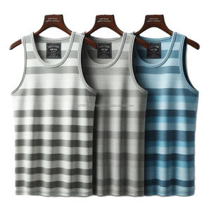 Men's 100% Cotton <b>Tank</b> <b>Top</b> with <b>Striped</b> Pattern Knitted Weaving Method, Breathable and Quick Dry - Product Image 4