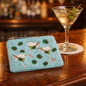 Martini Glass Beaded Coin Purse Cocktail Theme Mini Pouch Party Style <b>Wallet</b> - Product Image 1