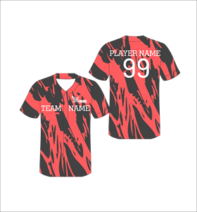 Maillot de baseball personnalisé sublimé, motif brossé rouge et noir, entièrement boutonné, uniforme d'équipe léger et respirant - Product Image 1