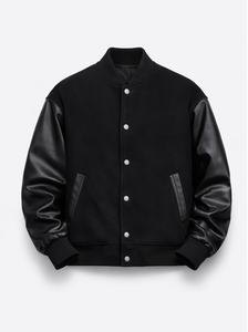 High Quality Custom Letterman Winter Varsity Bomber Baseball Jacket OEM Silk <b>Screen</b> Printed Wool Sleeve Front Logo for Men Women - Product Image 2