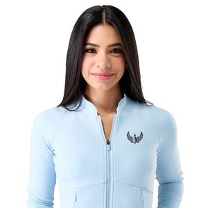 Women's Light Blue Full Zip Sports <b>Jacket</b> Long Sleeve Stretch Running <b>Workout</b> Gym Fitness Yoga Activewear Performance <b>Jacket</b> - Product Image 2