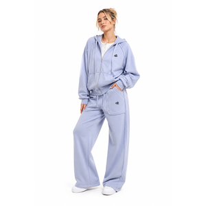 Garment Dyed Women's Custom Full Zip Distressed Hoodies <b>Oversized</b> <b>Sweatpants</b> Sets Wholesale Lifestyle Streetwear Manufacturer - Product Image 2