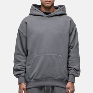 Sweat-shirt à capuche gris surdimensionné pour homme, manches régulières, couleur unie, style décontracté, avec poches, en tissu French Terry, idéal pour l'automne - Product Image 1