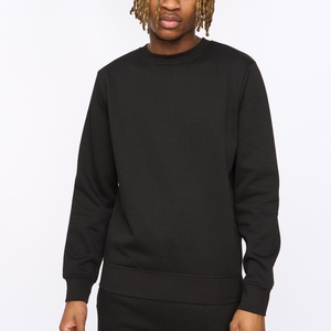Men's Black Crew Neck Regular Fit Pullover Sweatshirt Solid Color Casual French Terry Knitted Autumn Wear - Product Image 6
