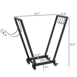 Black Metal Firewood Rack with Wheels 31.1\" X 11.8\" X 31.9\" Indoor/Outdoor <b>Log</b> <b>Holder</b> with Kindling Tool Hooks Women's Coats - Product Image 3