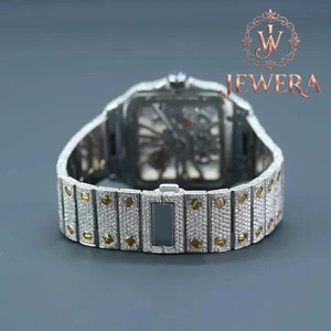 Export Quality High Quality Mens Luxury Full Diamond Stainless Steel <b>Watch</b> 41mm <b>Case</b> Analog Mechanical Auto Blue Glass Butterfly - Product Image 1