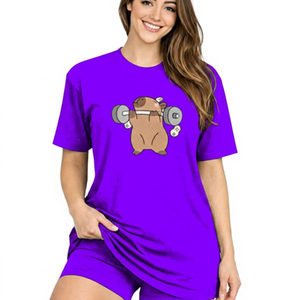 <b>Cute</b> Cartoon <b>Bear</b> Lifting Dumbbells Printed Black Short Sleeve T-Shirt Regular Fit O-Neck Casual Men's Jersey Cotton Top - Product Image 2