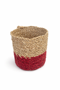 LOLLY RED Handwoven Seagrass Storage <b>Basket</b> Two Tone Natural and Red <b>Woven</b> <b>Basket</b> Decorative Organizer for Home Decor Laundry - Product Image 4