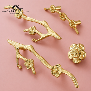 Handcrafted Solid Brass Floral Branch Cabinet Handle Golden Finish Decorative Drawer Pull Wardrobe <b>Door</b> Cupboard Furniture - Product Image 1