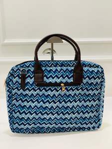 Sac pour ordinateur portable pour femme, imprimé Jaipuri exclusif, bleu zigzag moderne - Product Image 4