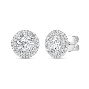 3 CT Lab Grown Round Diamond Double Halo Earrings 18K Gold Plated IGI Certified Wedding Engagement Party Gift - Product Image 1