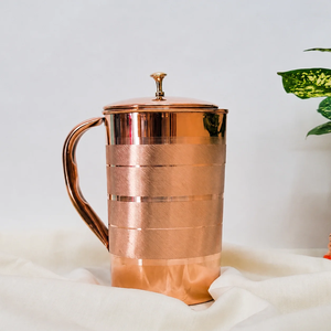 Carafe à eau en cuivre pur à 100 %, très vendue, avec couvercle et poignée, faite à la main, lisse, décorative, en métal, pour la cuisine - Product Image 4