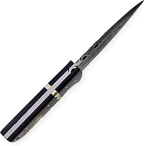Couteau de chasse à lame fixe en acier Damas de qualité industrielle, fabriqué sur mesure par Trend Blades, pointe clip, manche en bois, étui en cuir - Product Image 2