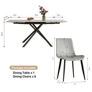 Set Tavolo da Pranzo Rettangolare Moderno con Piano in Pietra Sinterizzata Allungabile e Gambe in Acciaio al Carbonio Nero, Arredamento Elegante per Sala da Pranzo - Product Image 6