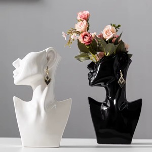 Jarrón de Cerámica de Porcelana, Accesorio Decorativo Minimalista para el Hogar, Jarrón Artístico con Diseño de Rostro de Mujer para Oficina y Sala de Estar - Product Image 2