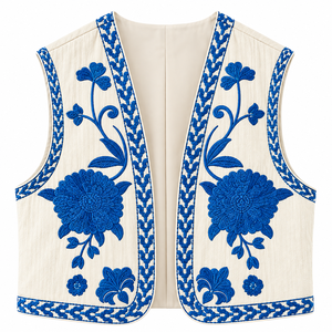 Chaleco de Algodón Bordado de Terciopelo Rosa, Chaleco sin Mangas para Mujer, Chaqueta Boho con Estampado Floral Suzani para Festivales - Product Image 2