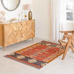 Tapis Kilim en jute et laine tissés à la main, joyeux et lumineux, pour salon, chambre et bureau - Product Image 1