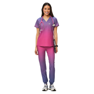 Ensembles de Blouses et Pantalons Médicaux Personnalisables Légers et Tendance pour Femmes 2026 – Hauts Ombrés à Col en V et Pantalons – Uniformes d'Hôpital pour Infirmières en Polyester et Coton - Product Image 4