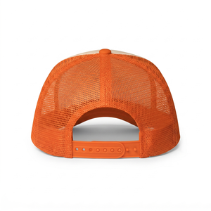 Gorra Trucker Premium de 5 Paneles, 220 GSM, 100% Algodón, Blanca y Naranja, con Malla Trasera, Logotipo Personalizado por Transferencia Térmica, para Playa y Aire Libre - Product Image 2