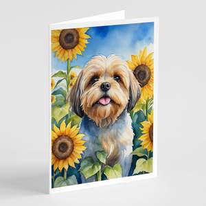 Whimsical Lhasa Apso in Sunflowers A7 Greeting Cards Pack of 8 Blank Note Cards with <b>Envelopes</b> <b>5x7</b> Size - Product Image 1
