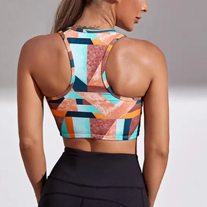 Vibrant Geometric Pattern Print Sports Bra for Women High Support <b>Padded</b> Fitness Crop Top - Product Image 4