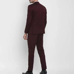 Men British Style Business <b>Suit</b> Wool Polyester Blend Maroon Single Breasted Notched Collar Anti-Wrinkle Regular Fit - Product Image 2