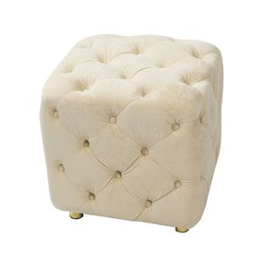Elegante Pouf Moderno in Velluto Beige, Morbido Poggiapiedi e Comoda Sedia per Trucco con Seduta Imbottita - Product Image 4