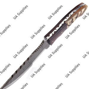 Couteau Tracker en Acier Damas de Haute Qualité, Manche en Bois Pakka, Lame Intégrale, Étui en Cuir Robuste, Vente en Gros OEM/ODM, Faible MOQ - Product Image 3