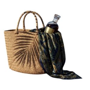 Handmade <b>Wicker</b> Basket Set, Natural Straw Woven Tote, Boho Vacation Beach <b>Bag</b>, Grocery Shopping Carryall, Wedding Honeymoon Seag - Product Image 4