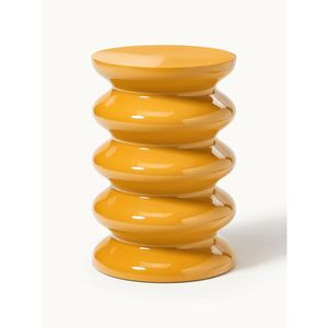 Table d'appoint créative ondulée en fer, tabouret en métal jaune brillant, table d'appoint décorative moderne en forme de sablier pour salon de luxe - Product Image 1